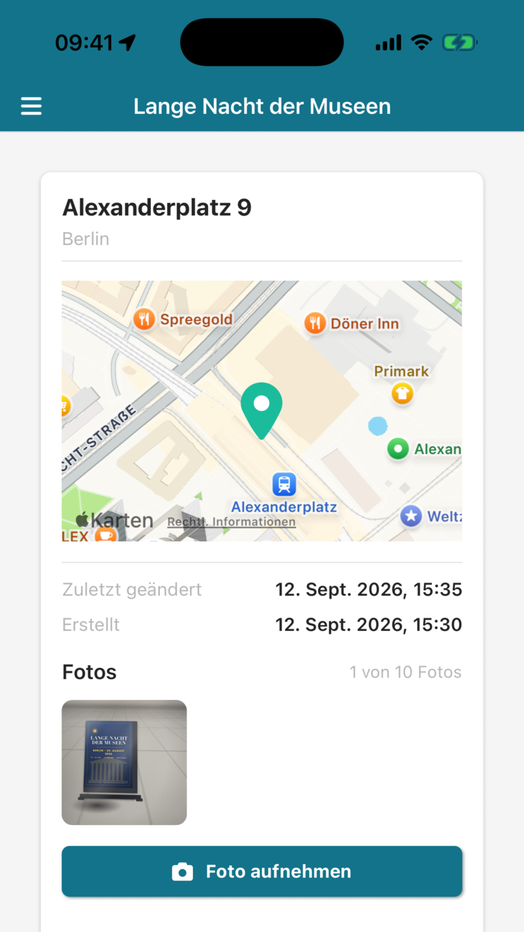 Plakatdetails in der App mit Fotos
